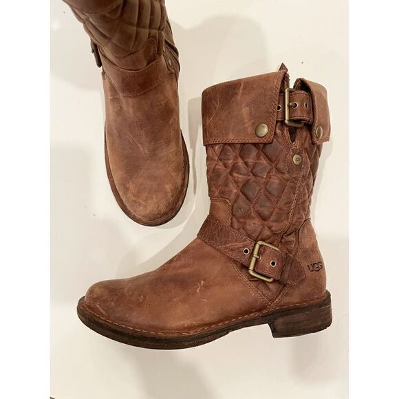 UGG Australia Conor Fawn Boots Size 6.5 Brown Leather $295.00 Cowboy Western Quo - Picture 1 of 6